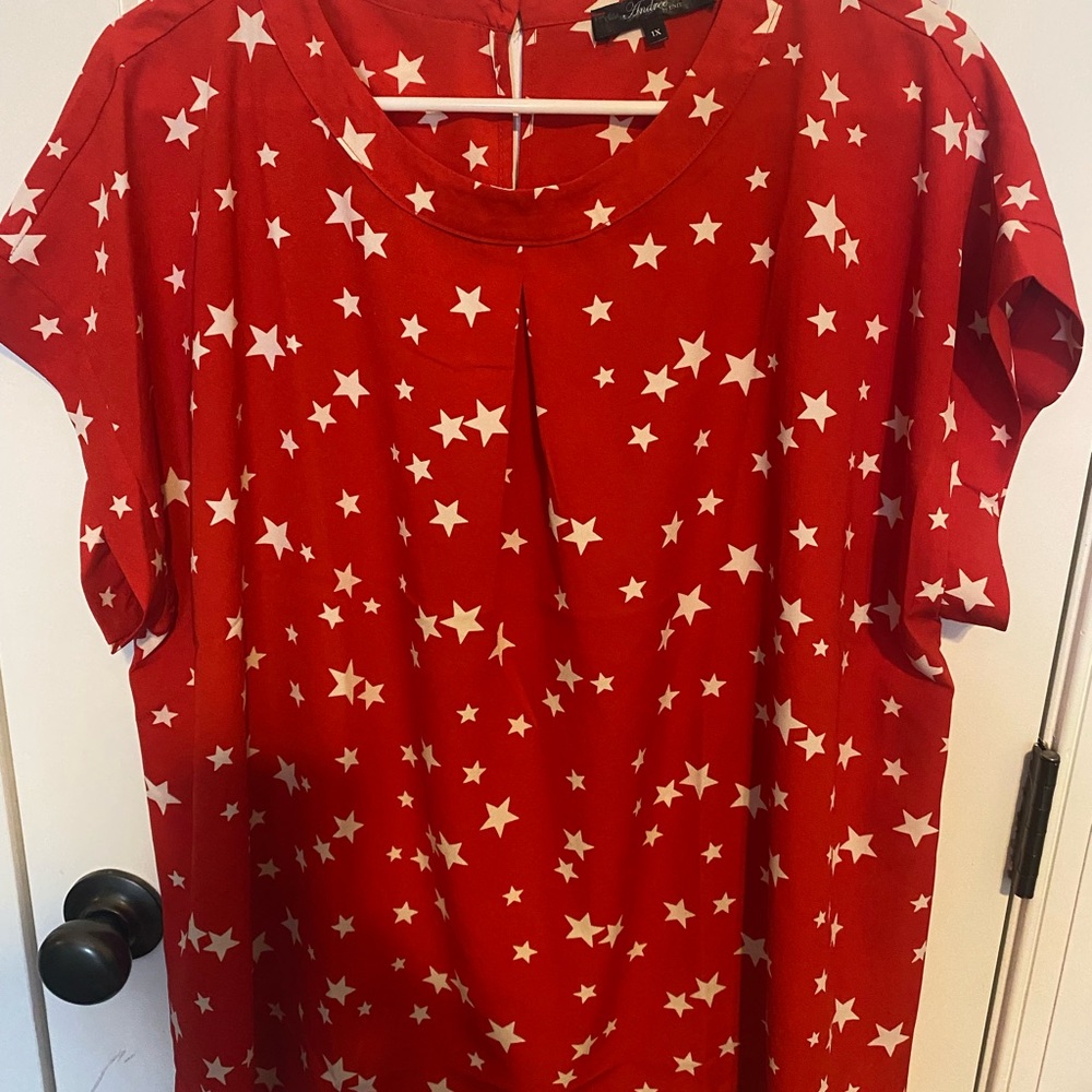 Boutique red blouse with white stars, 1X